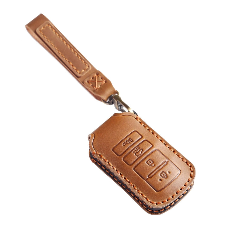 For Kia K4 Hallmo Car Cowhide Leather Key Protective Cover Key Case(Brown) - In Car by Hallmo | Online Shopping UK | buy2fix