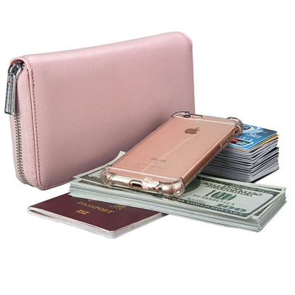 Antimagnetic RFID Large Capacity Long Style Genuine Leather Passport Package / Multifunctional and Many Card Slots Card Package(Pink) - Antimagnetic RFID Package by buy2fix | Online Shopping UK | buy2fix