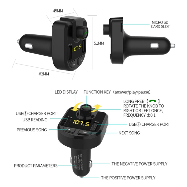 Bluetooth FM Transmitter Wireless In-Car Radio Adapter Music Player Hands-Free Calling Car Kit, Dual USB Charger, Support Bluetooth / Micro SD Card / TF Card / USB Disk - Bluetooth Car Kits by buy2fix | Online Shopping UK | buy2fix