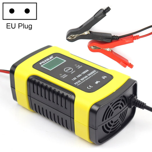 FOXSUR 12V 6A Intelligent Universal Battery Charger for Car Motorcycle, Length: 55cm, EU Plug(Yellow) - In Car by FOXSUR | Online Shopping UK | buy2fix