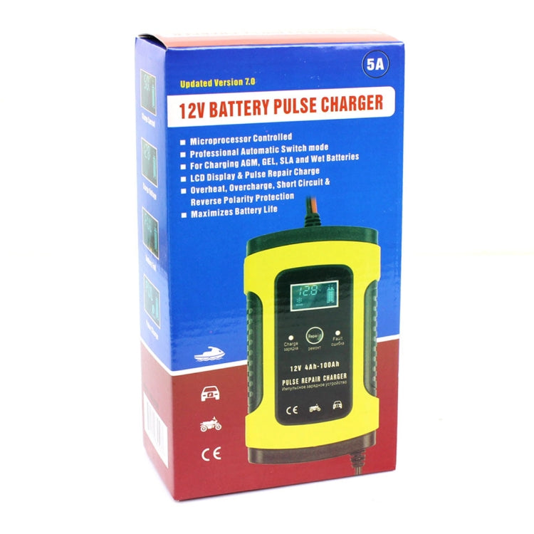 12V 6A Intelligent Universal Battery Charger for Car Motorcycle, Length: 55cm, UK Plug(Yellow) - In Car by FOXSUR | Online Shopping UK | buy2fix