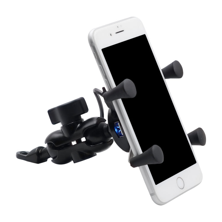 Motorcycle X Shape Aluminum Alloy Phone Bracket 5V 2.1A Phone Charger - In Car by buy2fix | Online Shopping UK | buy2fix