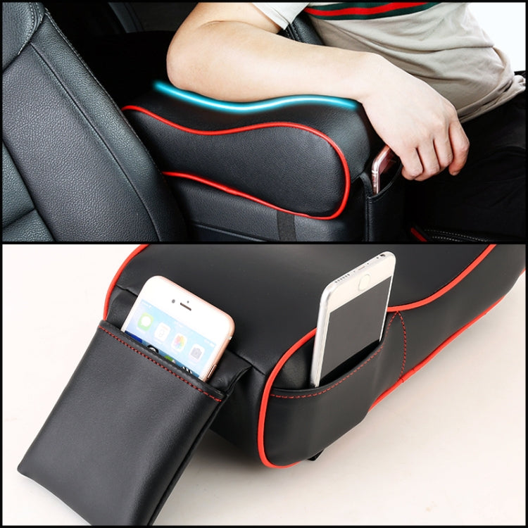 Universal Car PU Leather and Memory Foam Wrapped Armrest Box Car Armrest Box Mat with Phone Holder Storage Bag & Card Slot (Black Red) - Stowing Tidying by buy2fix | Online Shopping UK | buy2fix