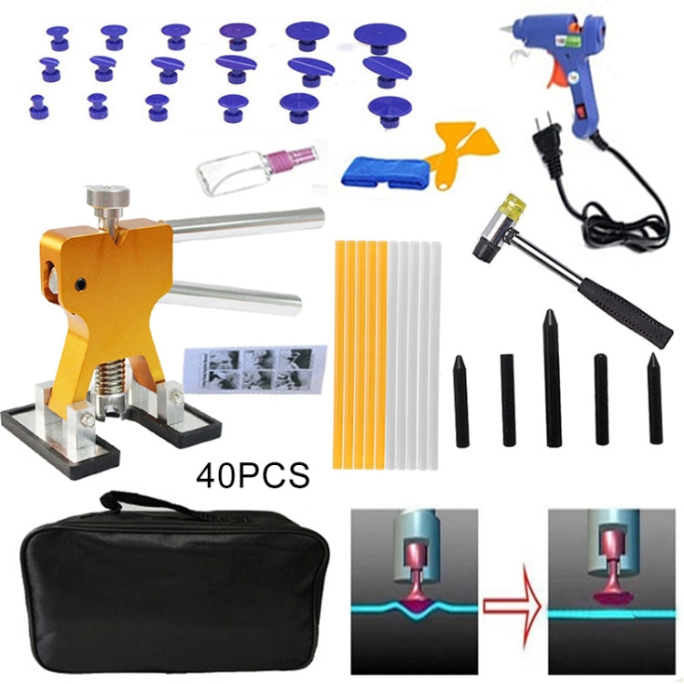 40 in 1 Auto Car Metal PDR Dent Lifter-Glue Puller Tab Hail Removal Paintless Car Dent Repair Tools Kit, with 20W Glue Gun, US Plug or EU Plug - In Car by buy2fix | Online Shopping UK | buy2fix
