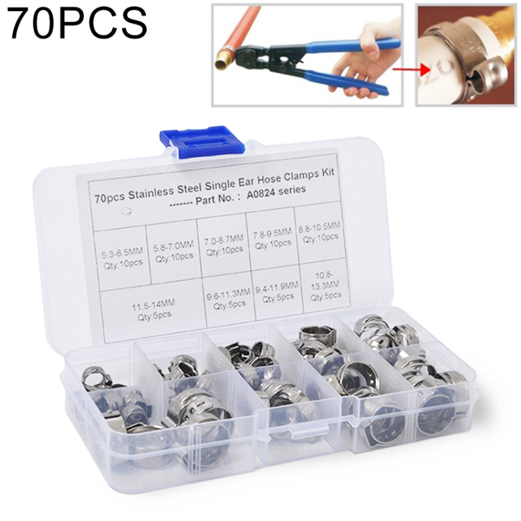 70 PCS Adjustable Single Ear Plus Stainless Steel Hydraulic Hose Clamps O-Clips Pipe Fuel Air, Inside Diameter Range: 5.3-14mm - In Car by buy2fix | Online Shopping UK | buy2fix
