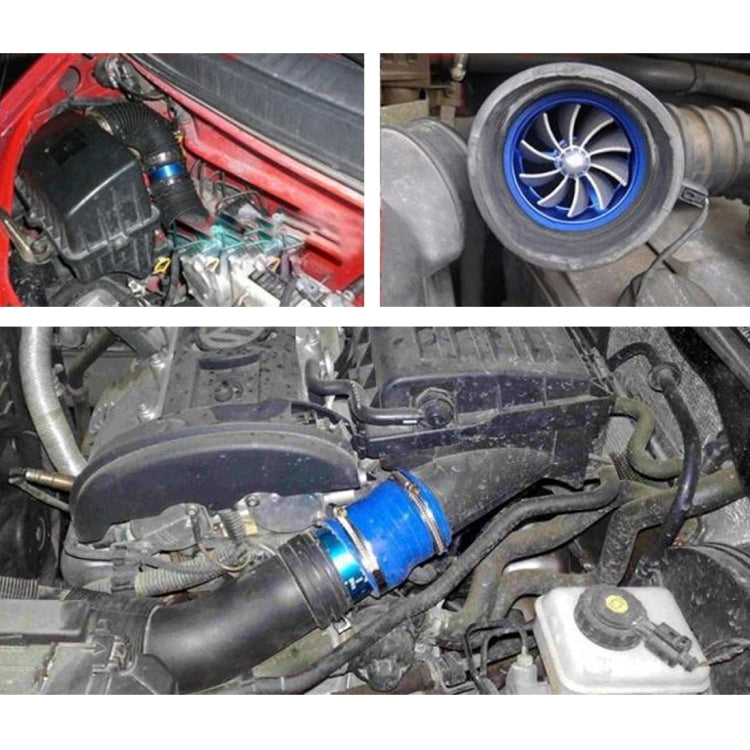 F1-Z Car Stainless Universal Supercharger Dual Double Turbine Air Intake Fuel Saver Turbo Turboing Charger Fan Set kit(Blue) - In Car by buy2fix | Online Shopping UK | buy2fix