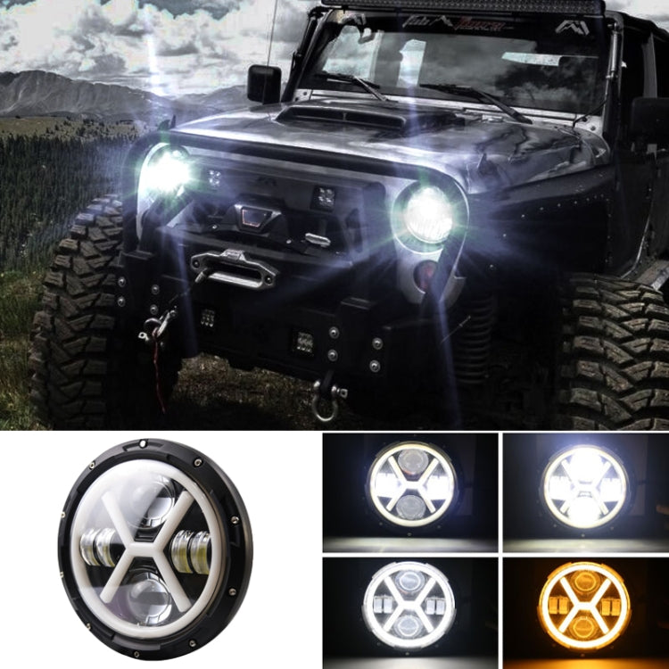 7 inch H4 DC 9V-30V 6000LM 6000K/3000K 55W IP67 4LED Lamp Beads Car Round Shape X LED Headlight Lamps for Jeep Wrangler, with Angel Eye - In Car by buy2fix | Online Shopping UK | buy2fix