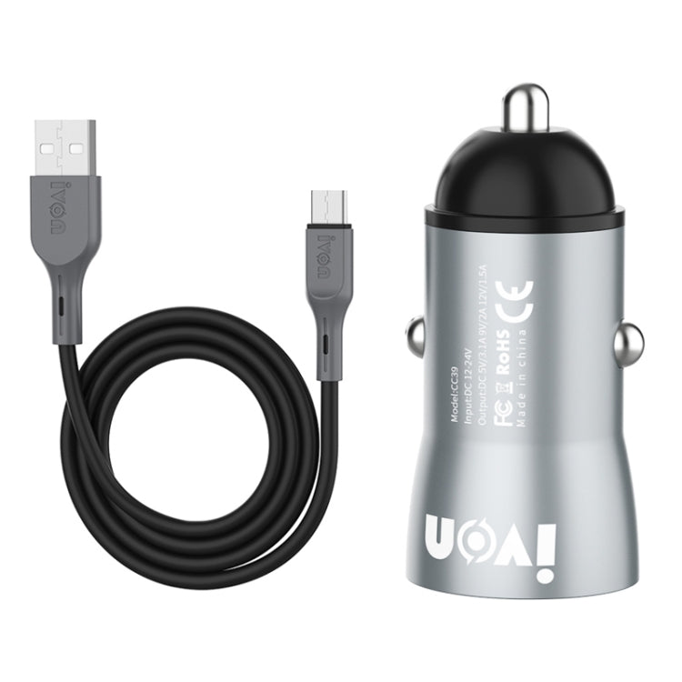 IVON CC39 18W 3.1A QC 3.0 USB Car Charger + 1m USB to USB-C / Type-C Fast Charge Data Cable Set - In Car by IVON | Online Shopping UK | buy2fix