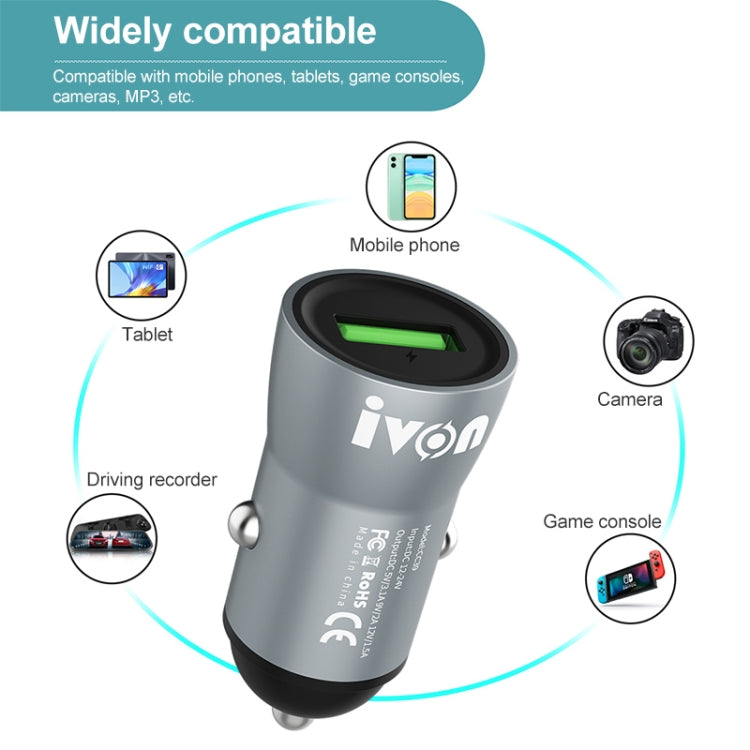 IVON CC39 18W 3.1A QC 3.0 USB Car Charger + 1m USB to USB-C / Type-C Fast Charge Data Cable Set - In Car by IVON | Online Shopping UK | buy2fix