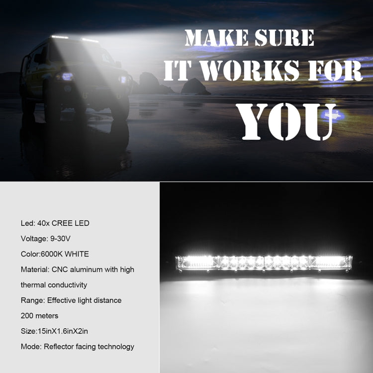 15 inch Two Rows DC9-30V 22W 6000K IP67 Car Truck Off-road Vehicle LED Work Lights Spot / Flood Light - In Car by buy2fix | Online Shopping UK | buy2fix