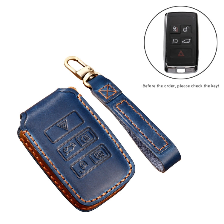 Hallmo Car Cowhide Leather Key Protective Cover Key Case for Land Rover Discovery 5 B Style(Blue) - Car Key Cases by Hallmo | Online Shopping UK | buy2fix