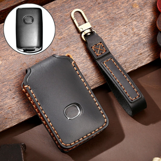 Hallmo Car Cowhide Leather Key Protective Cover Key Case for New Mazda Axela (Black) - In Car by buy2fix | Online Shopping UK | buy2fix
