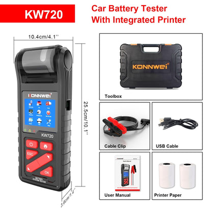 KONNWEI KW720 Car 3.2 inch 6V-24V Lead-acid Battery Tester with Printer - In Car by KONNWEI | Online Shopping UK | buy2fix