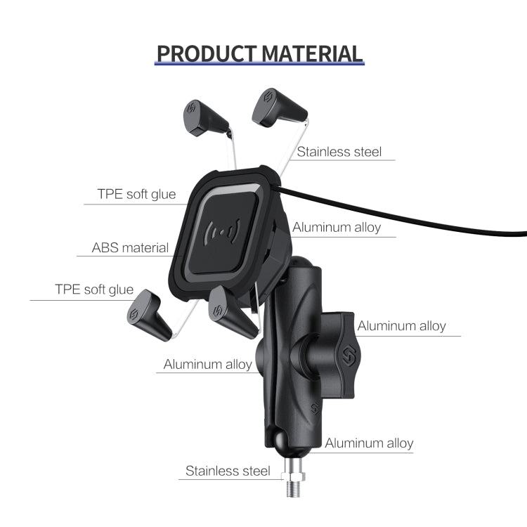 ZH-1558D2 Motorcycle M10 Ball Joint X-shape Aluminum Alloy Qi Wireless Charging Phone Holder - In Car by buy2fix | Online Shopping UK | buy2fix