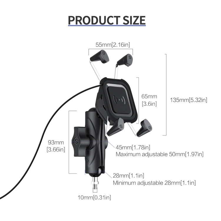 ZH-1558D2 Motorcycle M10 Ball Joint X-shape Aluminum Alloy Qi Wireless Charging Phone Holder - In Car by buy2fix | Online Shopping UK | buy2fix