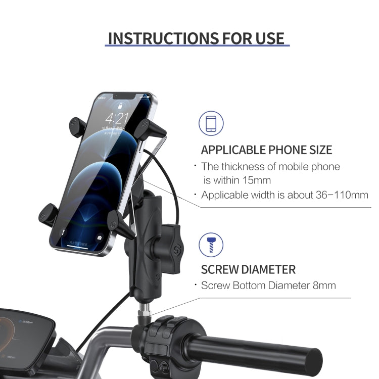 ZH-1558D2 Motorcycle M10 Ball Joint X-shape Aluminum Alloy Qi Wireless Charging Phone Holder - In Car by buy2fix | Online Shopping UK | buy2fix