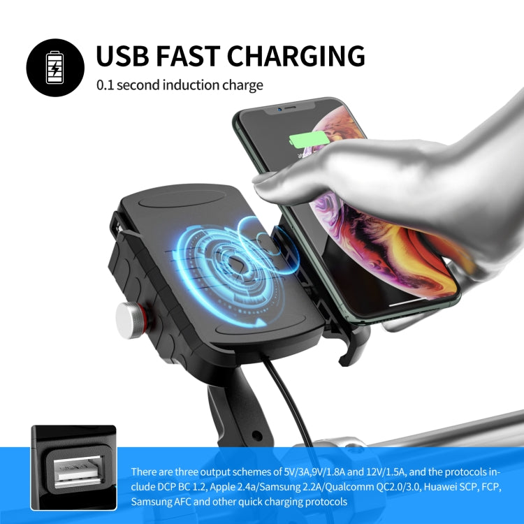 ZH-19414A1 Motorcycle Handlebar Qi USB Wireless Charging Phone Holder - In Car by buy2fix | Online Shopping UK | buy2fix