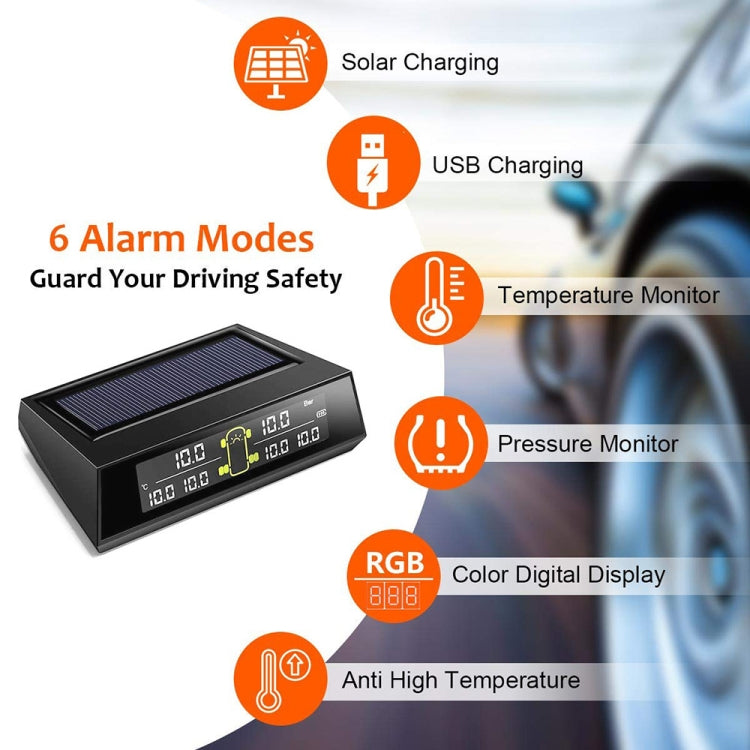 Car Solar Wireless Tire Pressure Monitoring System TPMS 6 External Sensors for 6-wheel Truck Bus - In Car by buy2fix | Online Shopping UK | buy2fix