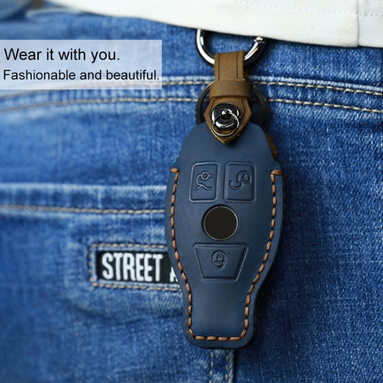 For Mercedes-Benz Old Style Car Cowhide Leather Key Protective Cover Key Case (Blue) - Car Key Cases by buy2fix | Online Shopping UK | buy2fix