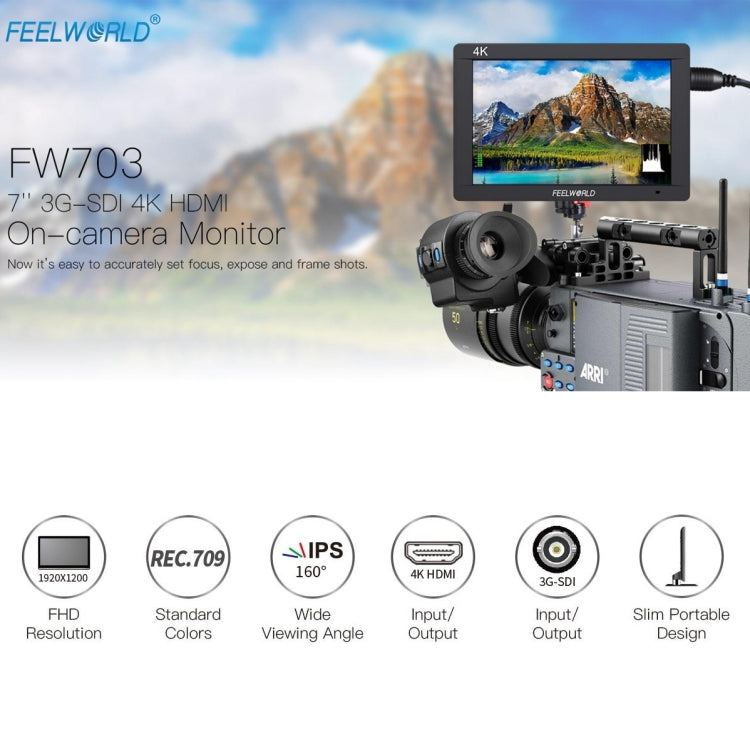 FEELWORLD FW703 1920x1200 7 inch IPS Screen HDMI 4K SDI Broadcast Camera Field Monitor - On-camera Monitors by FEELWORLD | Online Shopping UK | buy2fix