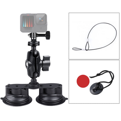 Dual Suction Cup Mount Holder with Tripod Adapter & Steel Tether & Safety Buckle (Black) - DJI & GoPro Accessories by buy2fix | Online Shopping UK | buy2fix