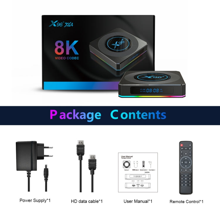 X96 X4 8K Smart TV BOX Android 11.0 Media Player with Remote Control, Amlogic S905X4 Quad Core ARM Cortex A55, RAM: 4GB, ROM: 64GB, Support 1000M, Dual Band WiFi, Bluetooth, AU Plug - Consumer Electronics by Beelink | Online Shopping UK | buy2fix