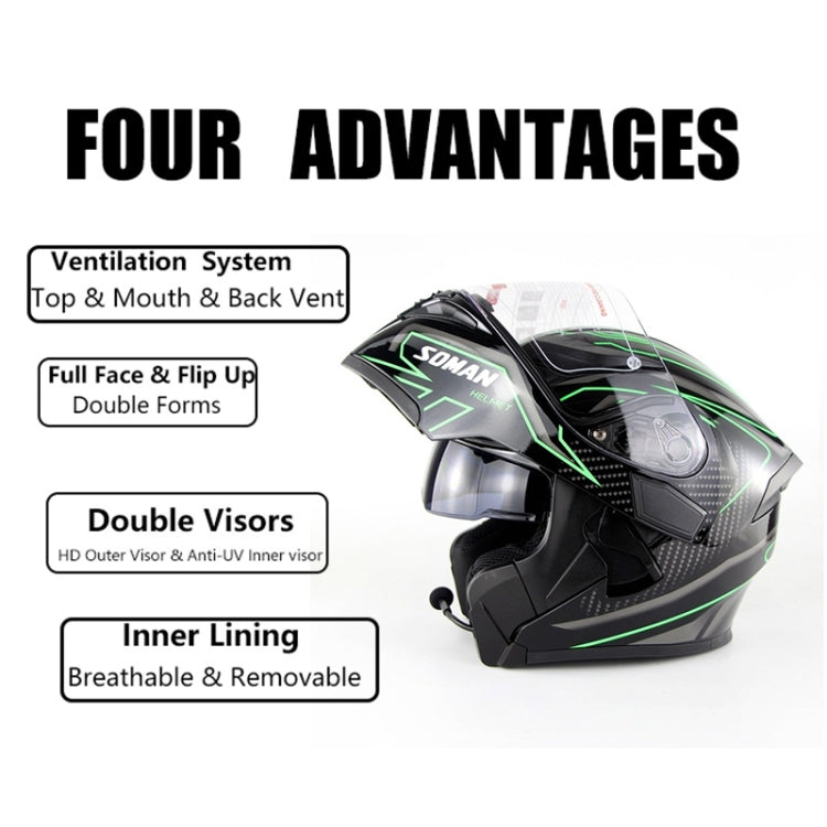 Soman 955 Skyeye Motorcycle Full / Open Face Bluetooth Helmet Headset Full Face, Supports Answer / Hang Up Calls(Black Green) -  by SOMAN | Online Shopping UK | buy2fix