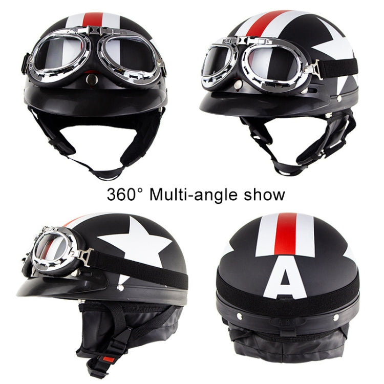 Soman Electromobile Motorcycle Half Face Helmet Retro Harley Helmet with Goggles(Bright White Red Star) - Helmets by SOMAN | Online Shopping UK | buy2fix