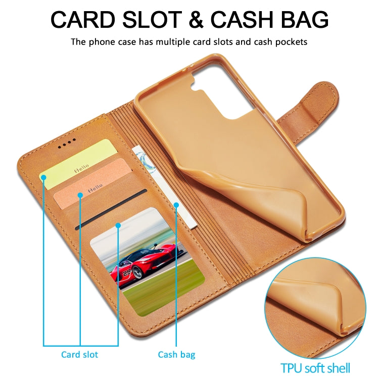 For Samsung Galaxy S21 5G LC.IMEEKE Calf Texture Horizontal Flip Leather Case with Holder & Card Slots & Wallet(Yellow) - Galaxy S21 5G Cases by LC.IMEEKE | Online Shopping UK | buy2fix