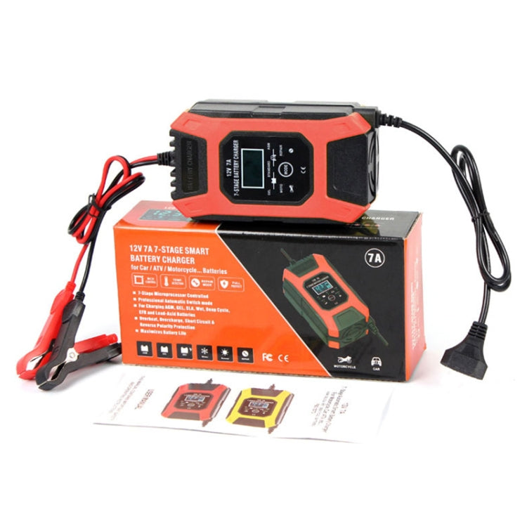 FOXSUR Car / Motorcycle Repair Charger 12V 7A 7-stage + Multi-battery Mode Lead-acid Battery Charger, Plug Type:UK Plug(Red) - In Car by FOXSUR | Online Shopping UK | buy2fix