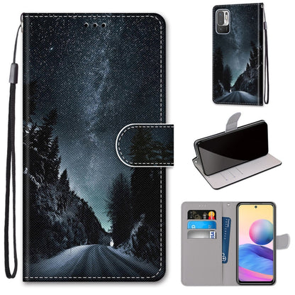 For Xiaomi Redmi Note 10 5G Coloured Drawing Cross Texture Horizontal Flip PU Leather Case with Holder & Card Slots & Wallet & Lanyard(Mountain Road Starry Sky) - Xiaomi Cases by buy2fix | Online Shopping UK | buy2fix