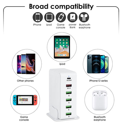 6 in 1 65W PD USB-C / Type-C + QC 3.0 USB + 4 USB Multi-port Travel Charger, AU Plug(White) - Mobile Accessories by buy2fix | Online Shopping UK | buy2fix