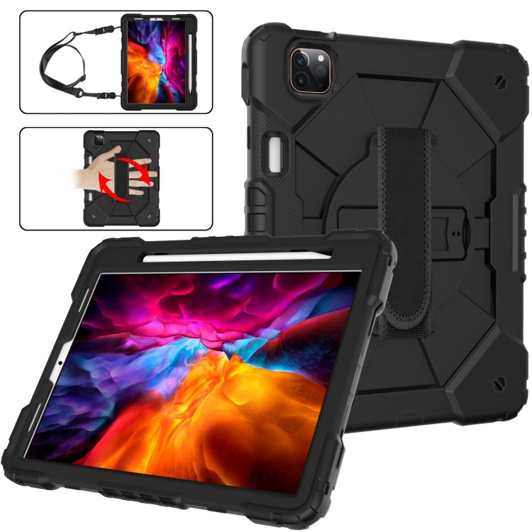 For iPad Pro 11 2022 / 2021 / 2020 / 2018 / Air 2020 10.9 Contrast Color Robot Shockproof Silicone PC Tablet Case with Holder & Shoulder Strap(Black) - iPad Pro 11 (2022/2021) Cases by buy2fix | Online Shopping UK | buy2fix