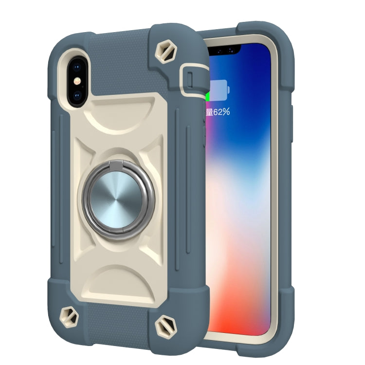 For iPhone X / XS Shockproof Silicone + PC Protective Case with Dual-Ring Holder(Daisy Blue) - More iPhone Cases by buy2fix | Online Shopping UK | buy2fix