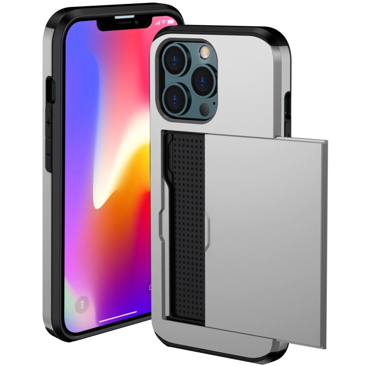 For iPhone 13 Pro Max Shockproof Armor Protective Case with Slide Card Slot (Silver) - iPhone 13 Pro Max Cases by buy2fix | Online Shopping UK | buy2fix