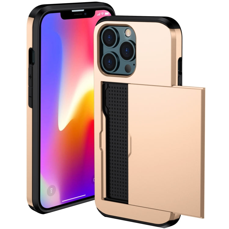 For iPhone 13 Pro Max Shockproof Armor Protective Case with Slide Card Slot (Gold) - iPhone 13 Pro Max Cases by buy2fix | Online Shopping UK | buy2fix