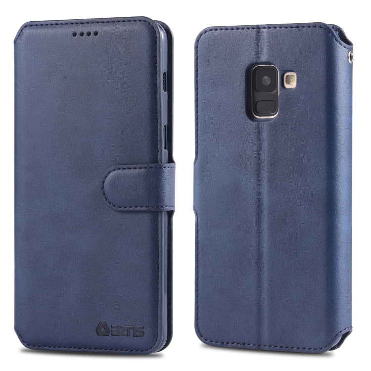 For Galaxy A8 2018 AZNS Calf Texture Magnetic Horizontal Flip PU Leather Case with Holder & Card Slots & Photo Frame(Blue) - Galaxy Phone Cases by AZNS | Online Shopping UK | buy2fix