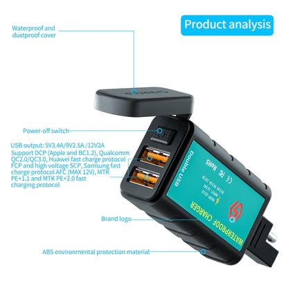 WUPP ZH-1422C2 Motorcycle Square Dual USB Fast Charging Charger with Switch + Integrated SAE Socket + 1m SAE Socket Cable - Battery Charger by WUPP | Online Shopping UK | buy2fix