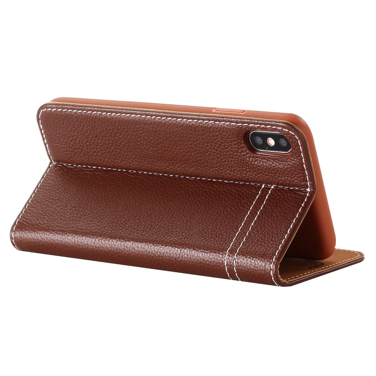 For iPhone XR GEBEI Top-grain Leather Horizontal Flip Protective Case with Holder & Card Slots(Brown) - More iPhone Cases by GEBEI | Online Shopping UK | buy2fix