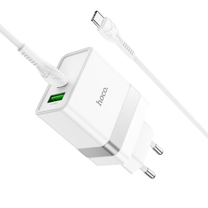 hoco N21 PD 30W Type-C / USB-C + QC 3.0 USB Mini Fast Charger with Type-C / USB-C to Type-C / USB-C Data Cable , EU Plug(White) - Mobile Accessories by hoco | Online Shopping UK | buy2fix