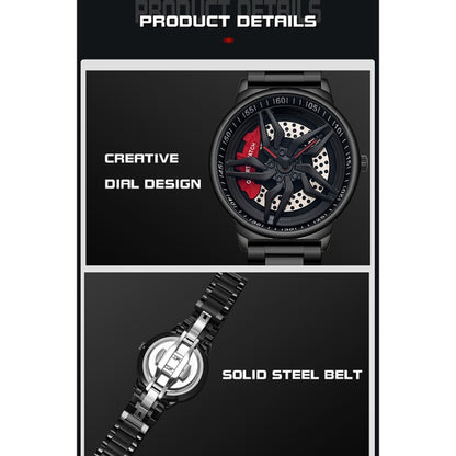 SANDA 1062 360 Degree Hollow Spinning Dial Steel Strap Quartz Watch for Men(Blue) - Metal Strap Watches by SANDA | Online Shopping UK | buy2fix
