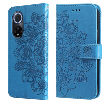 For Huawei nova 9 / Honor 50 7-petal Flowers Embossed Flip Leather Phone Case with Holder & Card Slots(Blue) - Mobile Accessories by buy2fix | Online Shopping UK | buy2fix