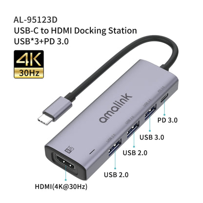 amalink 95123D Type-C / USB-C to HDMI + 3 Ports USB + PD 3.0 Multi-function HUB(Grey) - USB HUB by amalink | Online Shopping UK | buy2fix