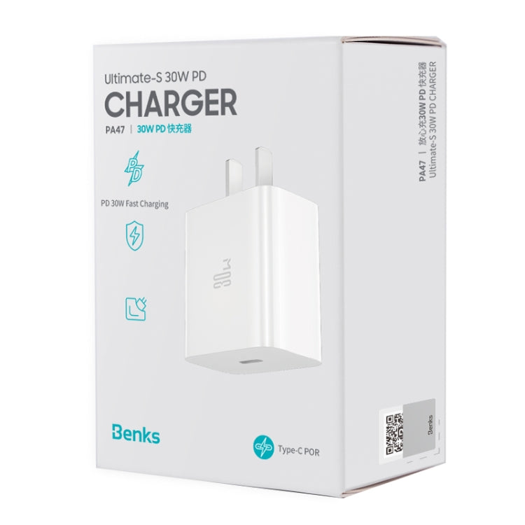 Benks PA47 30W PD USB-C / Type-C Fast Charging Travel Charger, CN Plug(White) - Mobile Accessories by Benks | Online Shopping UK | buy2fix