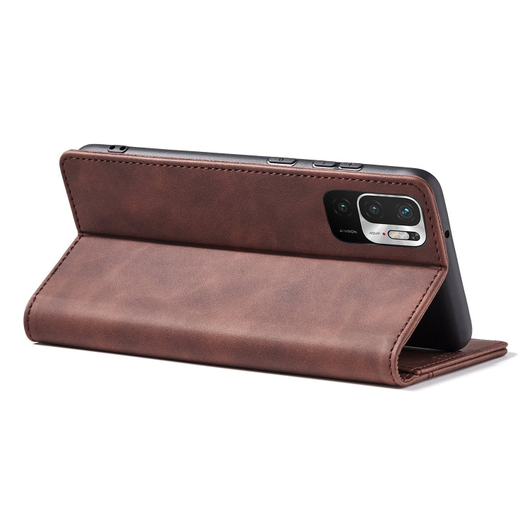 For Xiaomi Redmi Note 10 5G Magnetic Dual-fold Leather Phone Case(Coffee) - Xiaomi Cases by buy2fix | Online Shopping UK | buy2fix