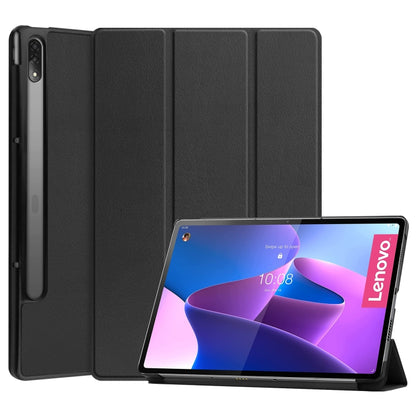 For Lenovo Tab P12 Pro 12.6 Three-folding Holder Custer Texture Leather Tablet Case(Black) - For Lenovo by buy2fix | Online Shopping UK | buy2fix