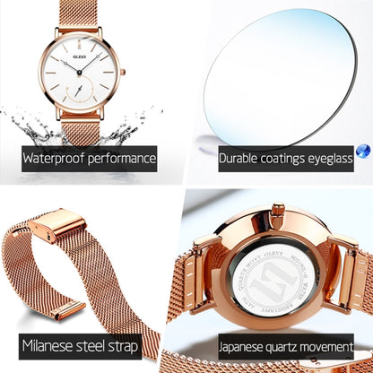 OLEVS 5190 Women Waterproof Ultra-thin Small Dial Quartz Watch(Rose Gold + White) - Metal Strap Watches by OLEVS | Online Shopping UK | buy2fix