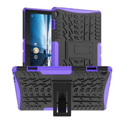 For Lenovo Tab M10 X605 / X505 Tire Texture Shockproof TPU+PC Protective Tablet Case with Holder(Purple) - For Lenovo by buy2fix | Online Shopping UK | buy2fix