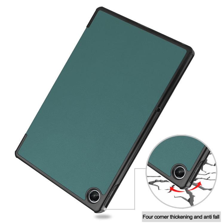 For Lenovo Tab M10 Plus 10.6 3rd Gen 2022 Custer Texture 3-Fold Holder Smart Leather Tablet Case(Dark Green) - For Lenovo by buy2fix | Online Shopping UK | buy2fix