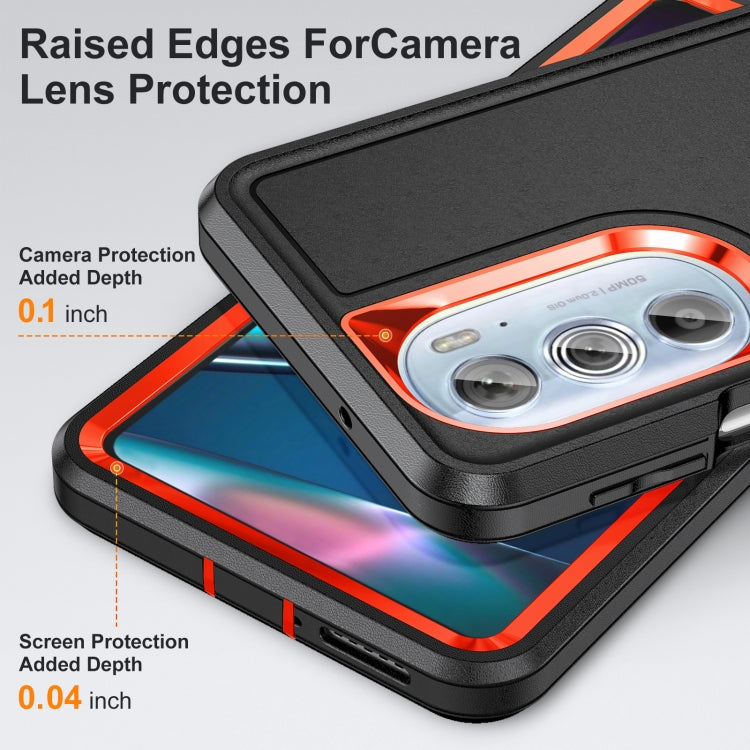 For Motorola Edge 30 Pro 3 in 1 Rugged Holder Phone Case(Black + Orange) - Mobile Accessories by buy2fix | Online Shopping UK | buy2fix